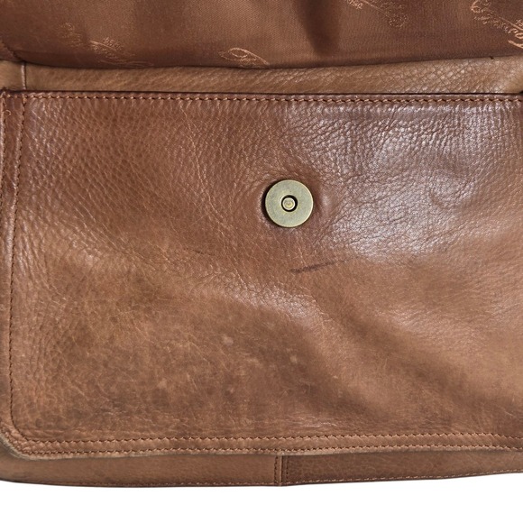 Vintage 1954 Fossil 75082 Brown Classic Leather Handbag Shoulder Purse Brass Key - Picture 7 of 16